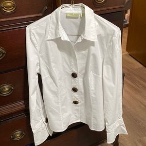 Vintage snap front crisp white blouse